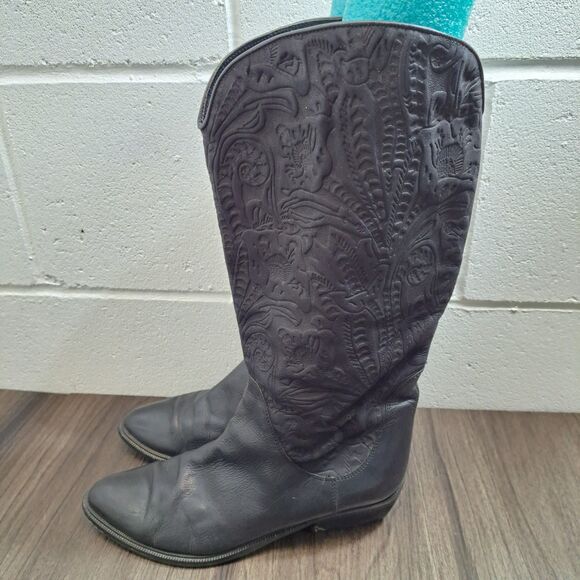 Bandolino Cowboy Boots Women's Black Leather Western Boots Size 8.5 - Picture 2 of 11